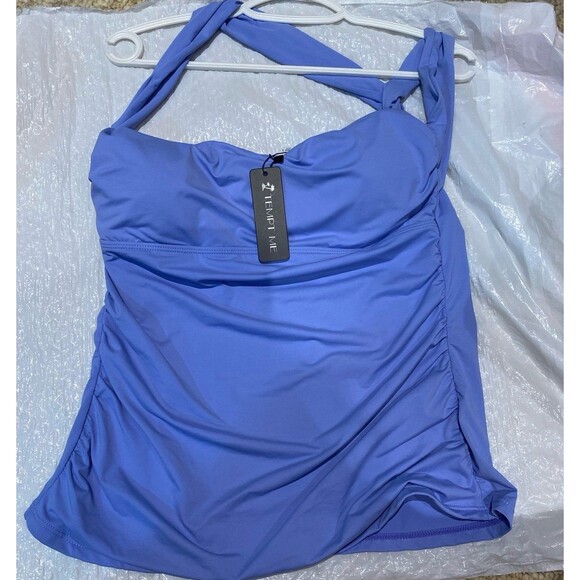 Tempt Me One Shoulder Ruched Blue Low Waisted Tankini Swimsuit M New with tags - Picture 1 of 12